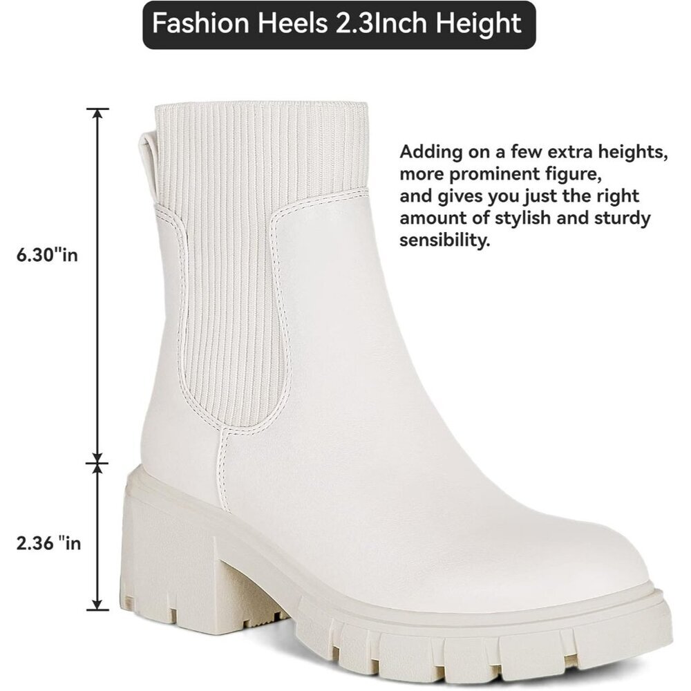 Women Cream Suede Low Wedge Heel Slip On Chunky Platform Chelsea Ankle Boots - Picture 5 of 6